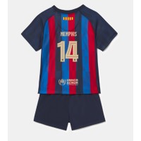 Barcelona Memphis Depay #14 Hjemmebanesæt Børn 2022-23 Kortærmet (+ Korte bukser)